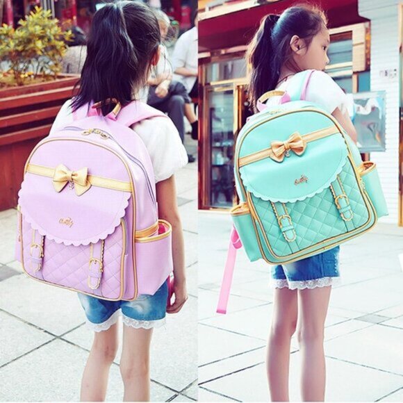 New Beautiful Princess Waterproof PU Leather Pink Backpack Bookbag for Girls main image 5